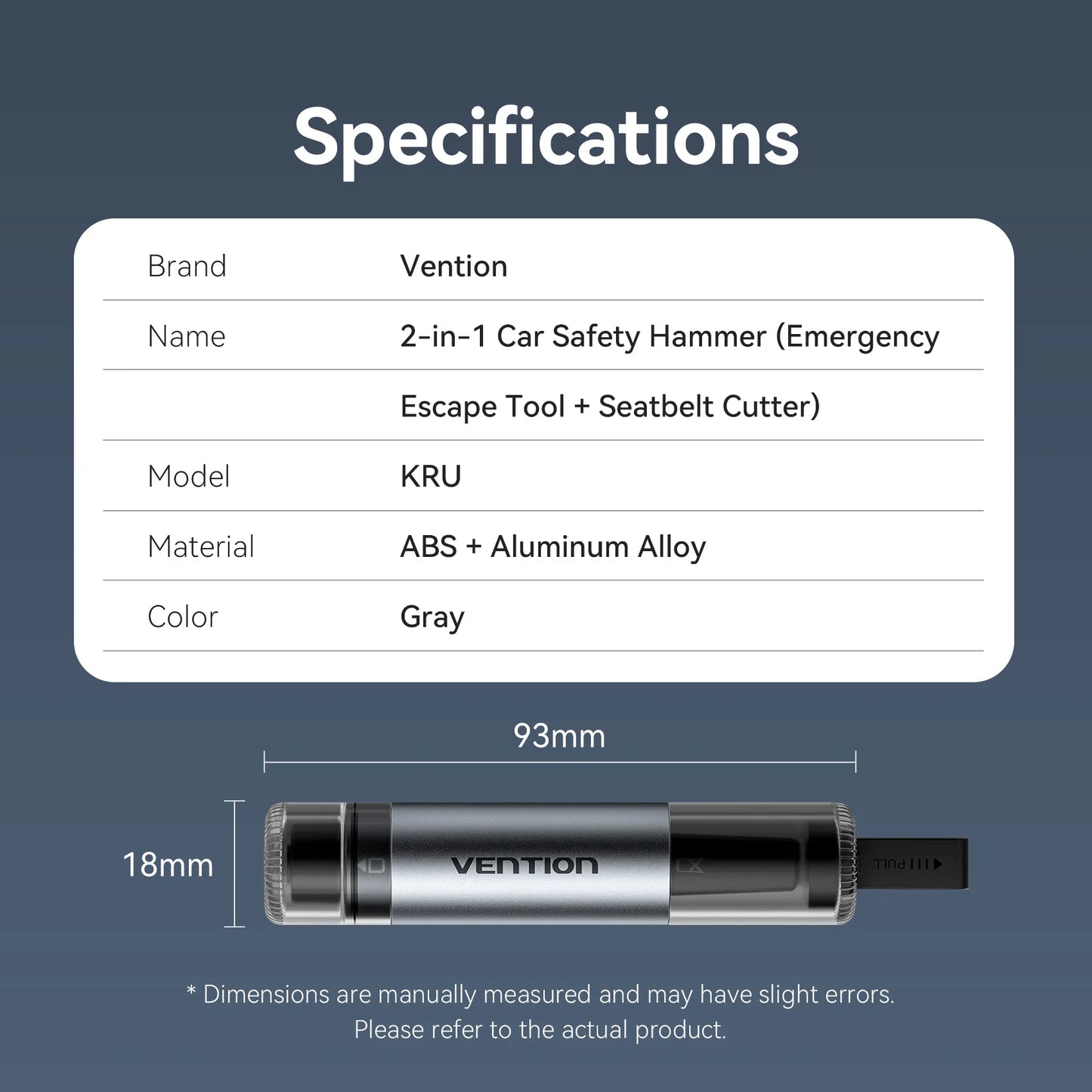 Vention-Martillo de seguridad para coche, rompevidrios de emergencia, cortador de cinturón de seguridad, herramienta de rescate 2 en 1 de acero de tungsteno de alta dureza, accesorio para automóvil