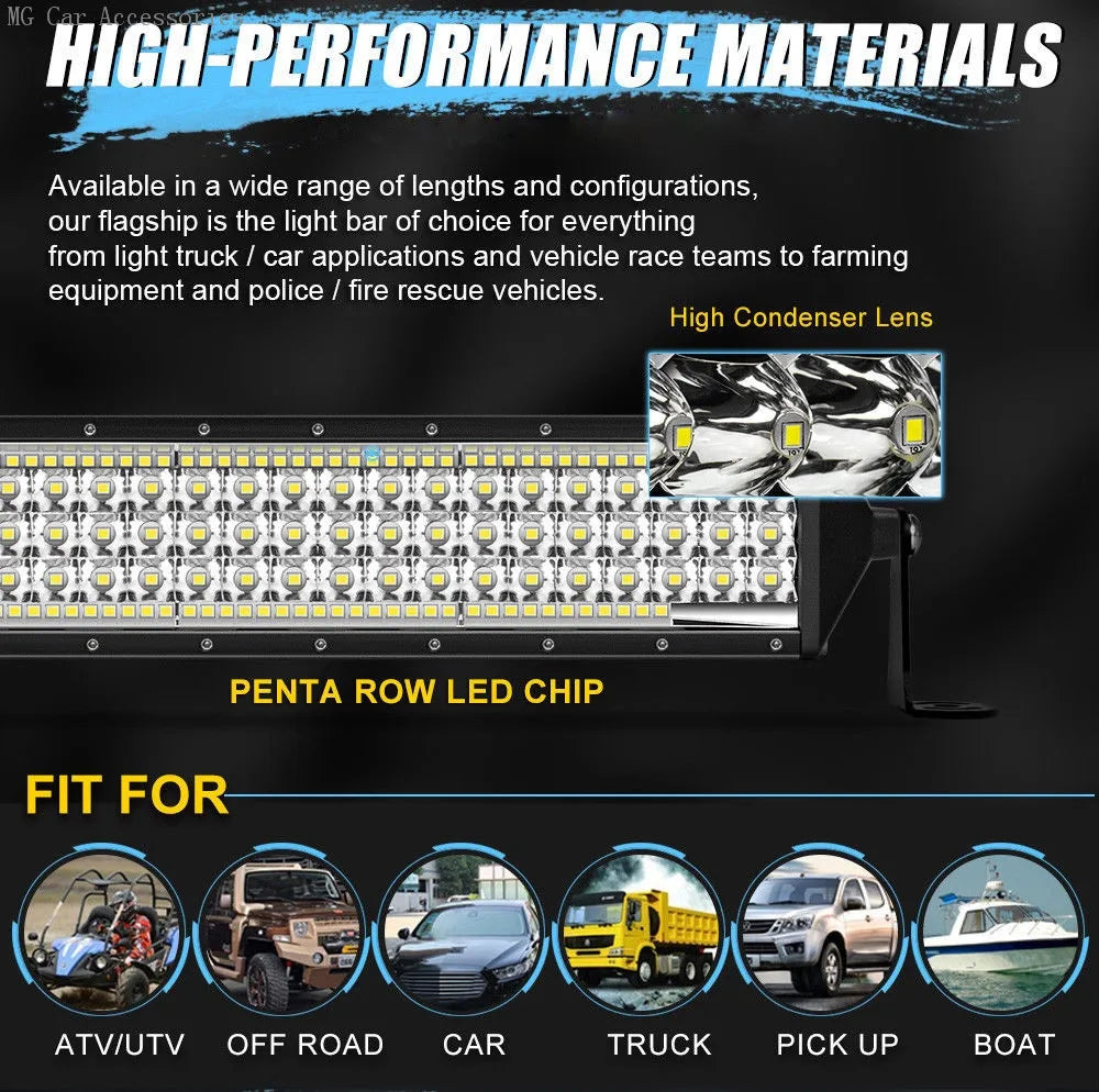 Barra de Luz LED de 5 Filas, 12 Pulgadas, 264W, Luz de Trabajo para Auto, Foco, Lámpara de Conducción para Todoterreno, Camioneta, SUV, ATV, Tractor, 4X4