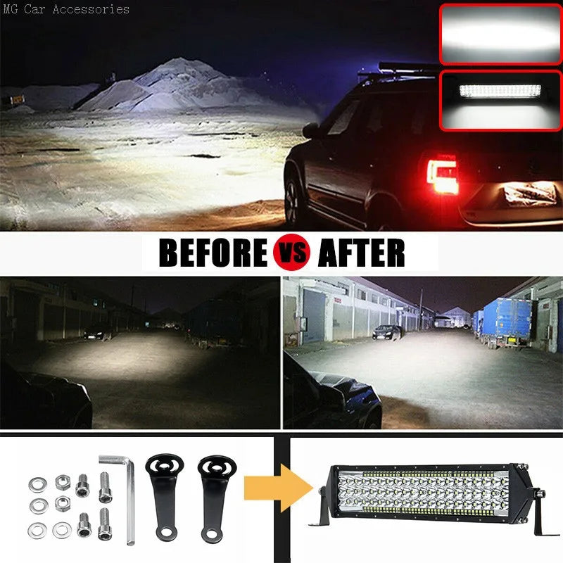 Barra de Luz LED de 5 Filas, 12 Pulgadas, 264W, Luz de Trabajo para Auto, Foco, Lámpara de Conducción para Todoterreno, Camioneta, SUV, ATV, Tractor, 4X4
