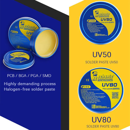 Pasta fundente de soldadura mecánica MCN-UV80, colofonia sin limpieza, pasta de flujos de soldadura para PCB BGA PGA SMD
