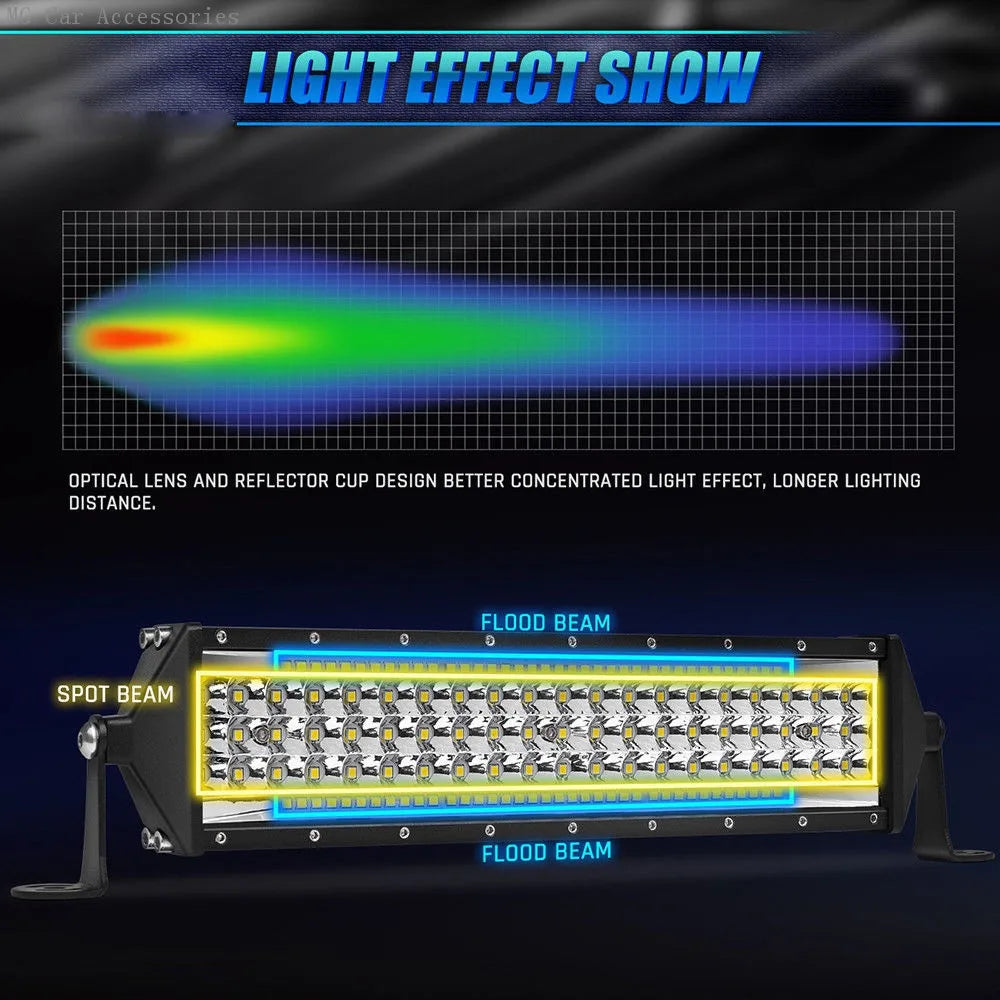 Barra de Luz LED de 5 Filas, 12 Pulgadas, 264W, Luz de Trabajo para Auto, Foco, Lámpara de Conducción para Todoterreno, Camioneta, SUV, ATV, Tractor, 4X4