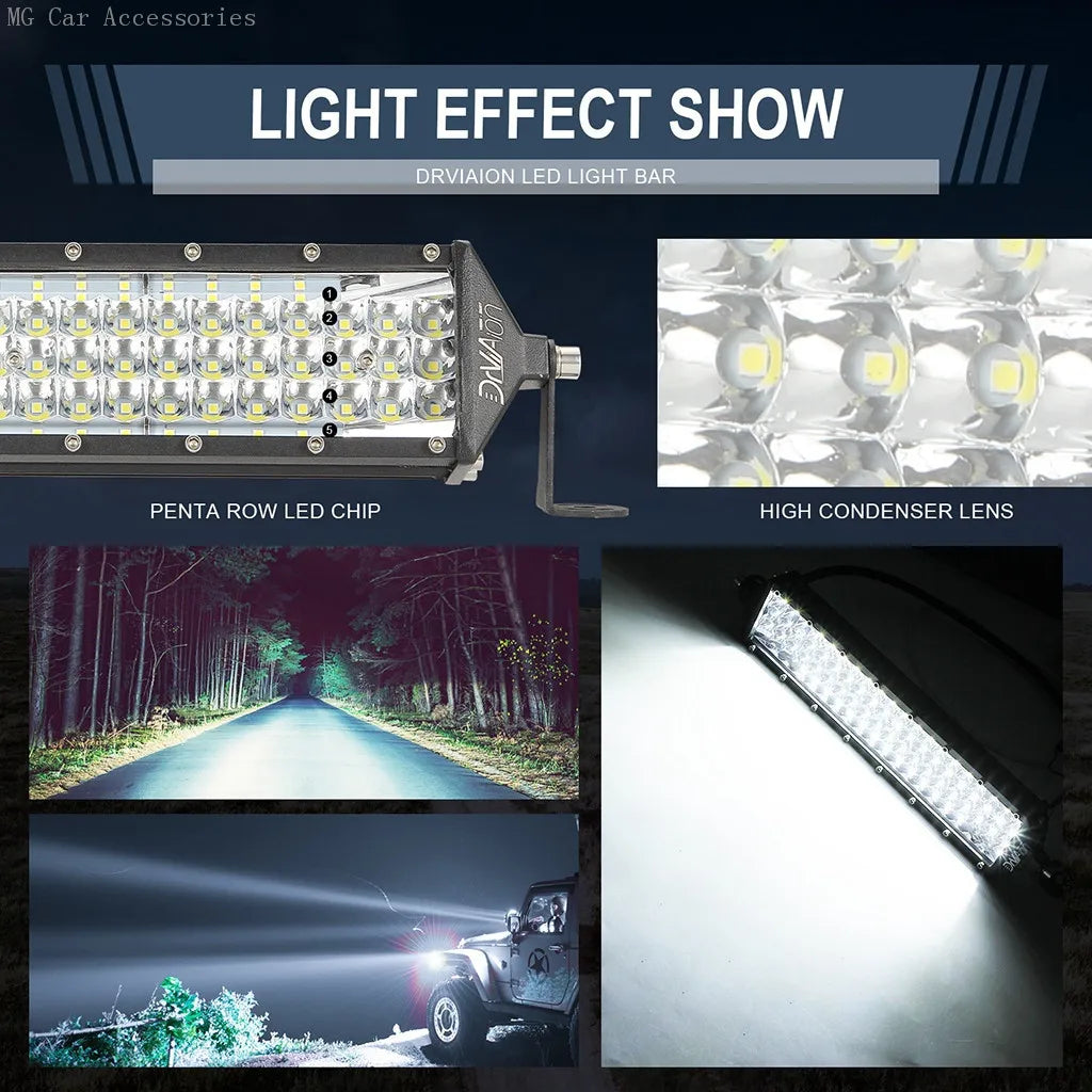 Barra de Luz LED de 5 Filas, 12 Pulgadas, 264W, Luz de Trabajo para Auto, Foco, Lámpara de Conducción para Todoterreno, Camioneta, SUV, ATV, Tractor, 4X4