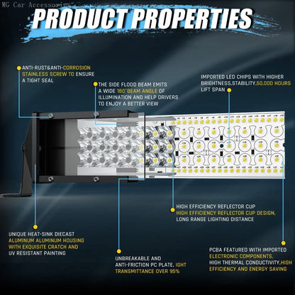 Barra de Luz LED de 5 Filas, 12 Pulgadas, 264W, Luz de Trabajo para Auto, Foco, Lámpara de Conducción para Todoterreno, Camioneta, SUV, ATV, Tractor, 4X4