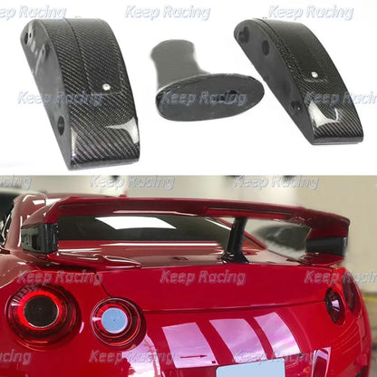 Bloque elevador de alerón de fibra de carbono para Nissan R35 GTR, acabado brillante, GT-R, pata de ala de maletero, tapa de maletero trasera de fibra, soporte superior