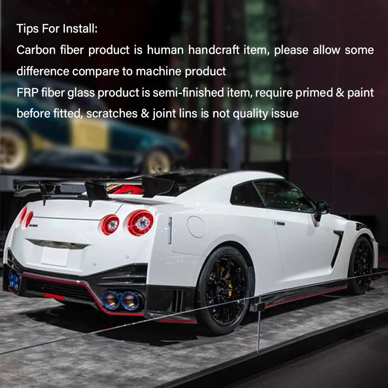 Bloque elevador de alerón de fibra de carbono para Nissan R35 GTR, acabado brillante, GT-R, pata de ala de maletero, tapa de maletero trasera de fibra, soporte superior