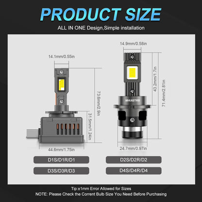 MAXGTRS D1S D3S LED Canbus D2S D4S D1R D2R D3R bombillas de faros LED 90W 6000K 28000LM bombillas de xenón automáticas reemplazo Plug & Play 12V
