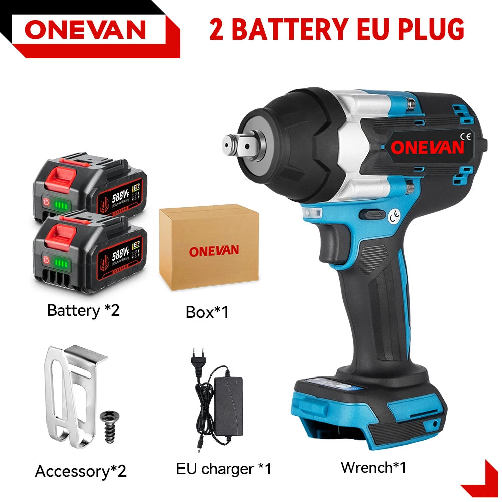 ONEVAN-llave de impacto eléctrica sin escobillas, de alto Torque, 1800N.M, taladro de 1/2 ", destornilladores, herramientas eléctricas para Pin de batería Makita