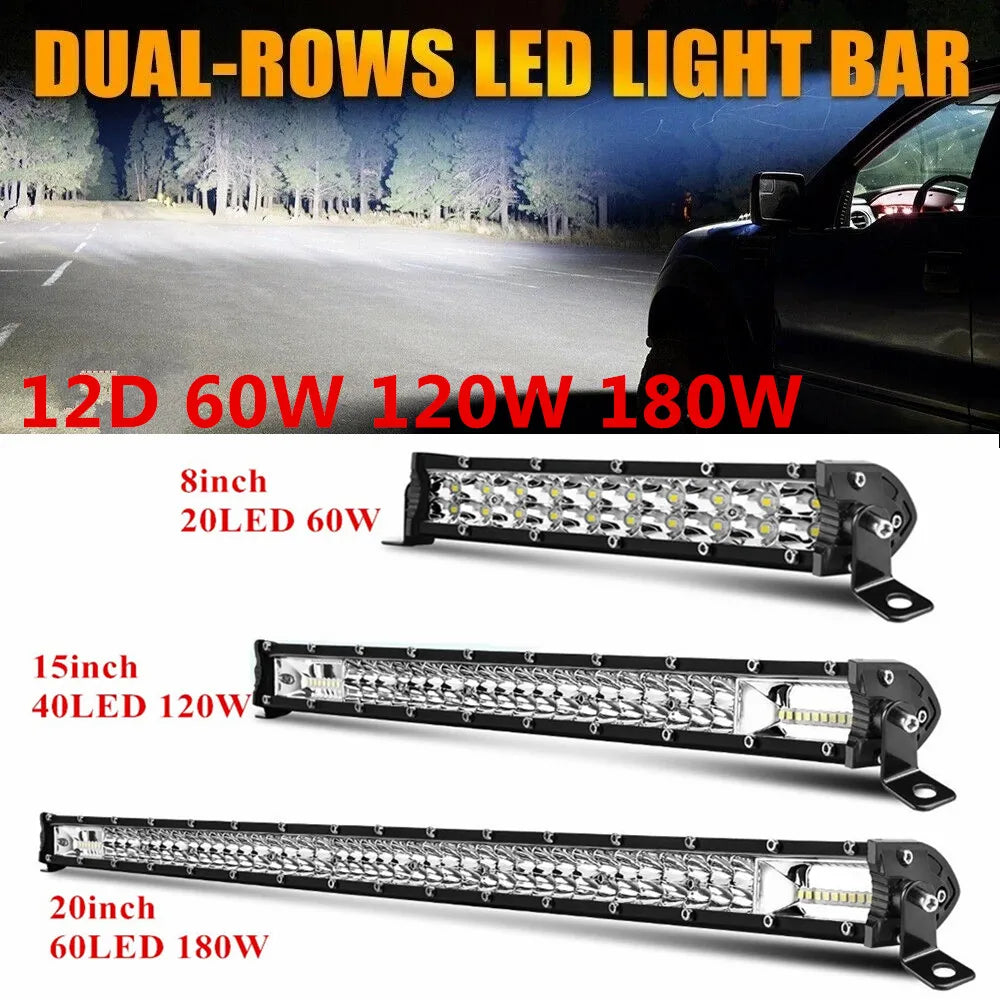 Barra de Luz LED 12D de 60W 120W 180W, Barra LED Super Delgada para Tractor, 4X4, Todoterreno, ATV, Camioneta, Luz de Trabajo LED, Lámpara de Conducción de 12V 24V