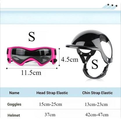LETVIA-casco para perros S/M con gafas para perros, gafas de sol Anti-UV para perros, casco de motocicleta para mascotas, sombrero con orificios para las orejas, conducción al aire libre y caminar