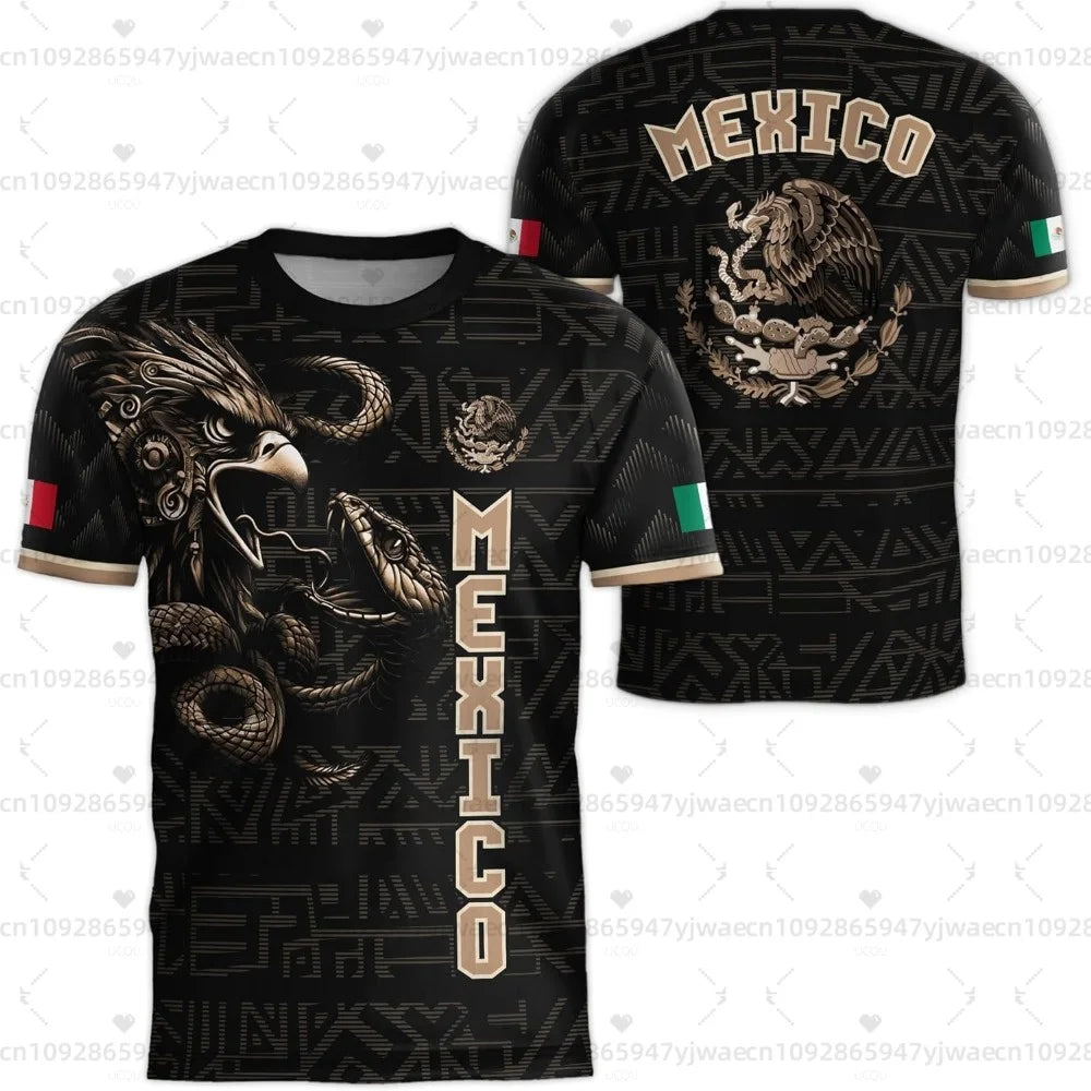 Camiseta con estampado de la bandera nacional de México para hombre, divertida camiseta con diseño de águila en 3D, manga corta, para deportes al aire libre, fútbol, informal, para la playa.