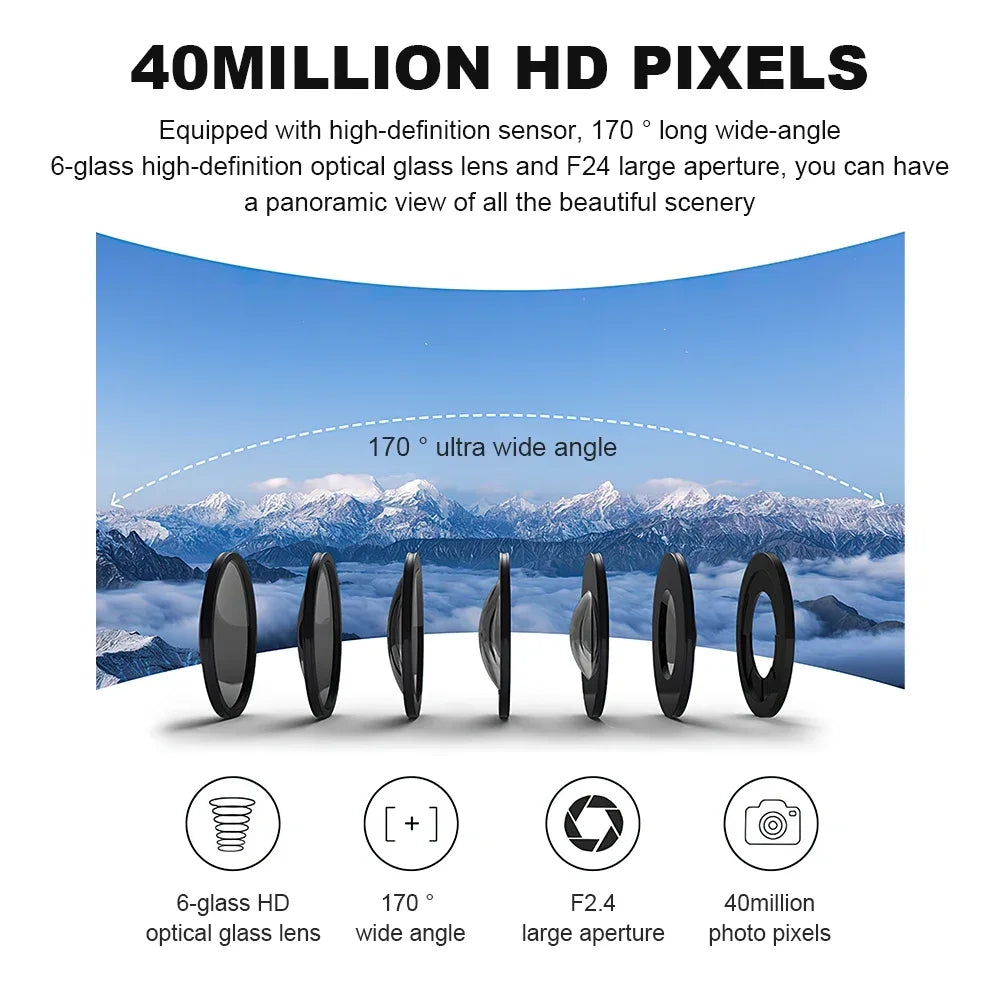 Mini cámara 4K HD 60FPS Wifi Deporte al aire libre 170 °   Cámara gran angular para casco de motocicleta y bicicleta, resistente al agua, con pantalla LED