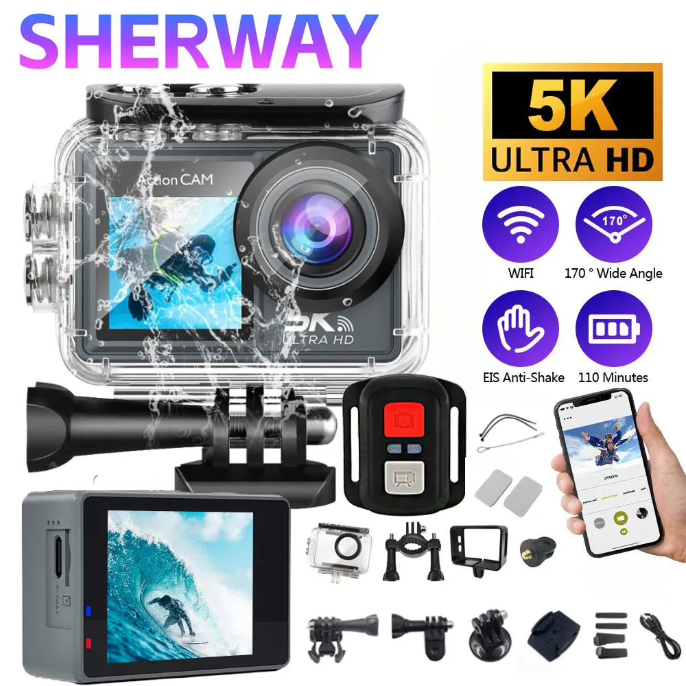 Cámara de acción 5K Pro WiFi cámara deportiva con Control remoto con EIS HD 1080P 60FPS bicicleta motocicletas casco cámaras de grabación de vídeo