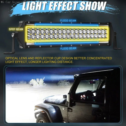 Barra de Luz LED de 5 Filas, 12 Pulgadas, 264W, Luz de Trabajo para Auto, Foco, Lámpara de Conducción para Todoterreno, Camioneta, SUV, ATV, Tractor, 4X4
