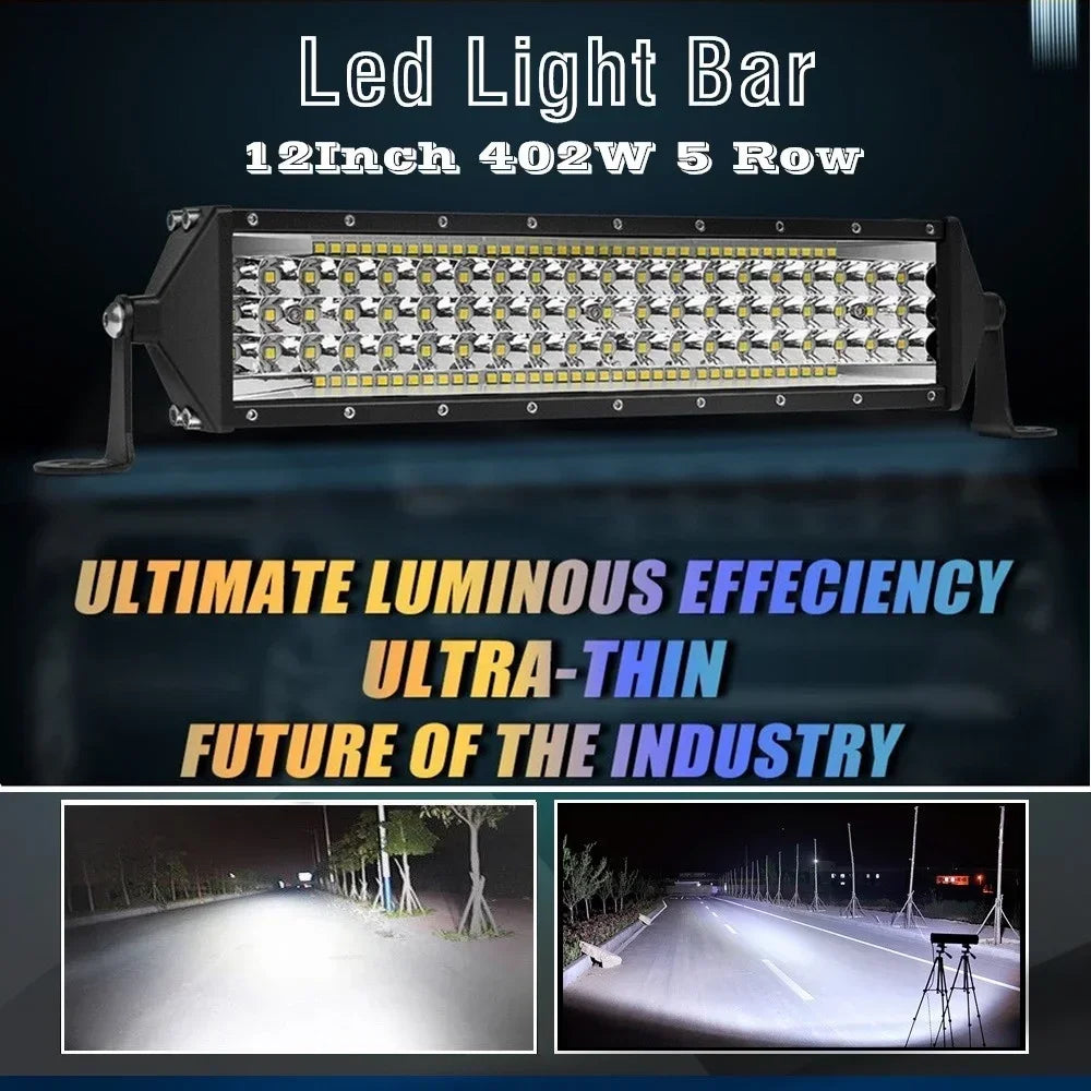 Barra de Luz LED de 5 Filas, 12 Pulgadas, 264W, Luz de Trabajo para Auto, Foco, Lámpara de Conducción para Todoterreno, Camioneta, SUV, ATV, Tractor, 4X4