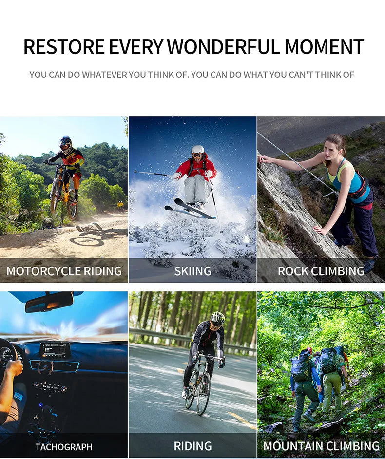 Mini cámara 4K HD 60FPS Wifi Deporte al aire libre 170 °   Cámara gran angular para casco de motocicleta y bicicleta, resistente al agua, con pantalla LED