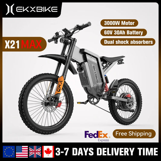 EKX X21 Max motocicletas eléctricas 3000W motores sin escobillas sin engranajes 60V30AH velocidad de la batería de litio 85Kmh bicicleta eléctrica todoterreno para adultos