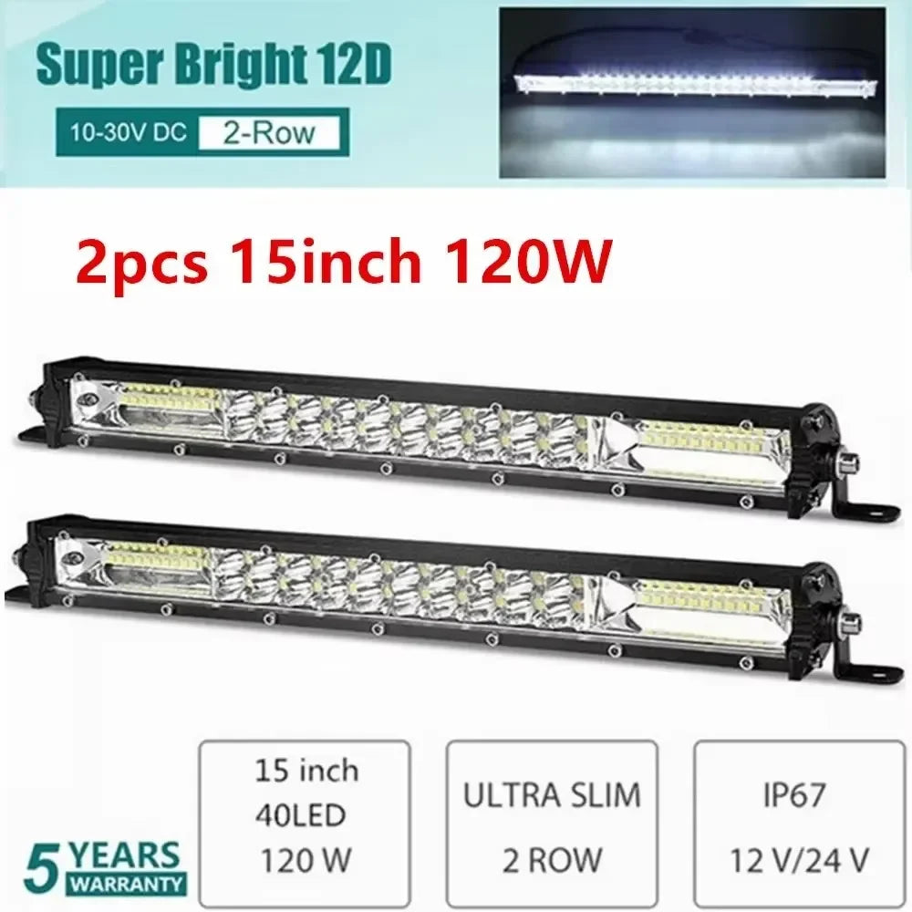Barra de Luz LED 12D de 60W 120W 180W, Barra LED Super Delgada para Tractor, 4X4, Todoterreno, ATV, Camioneta, Luz de Trabajo LED, Lámpara de Conducción de 12V 24V
