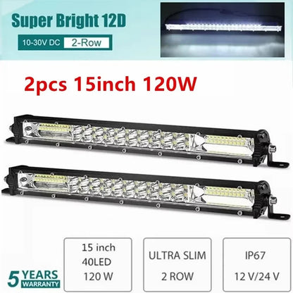Barra de Luz LED 12D de 60W 120W 180W, Barra LED Super Delgada para Tractor, 4X4, Todoterreno, ATV, Camioneta, Luz de Trabajo LED, Lámpara de Conducción de 12V 24V