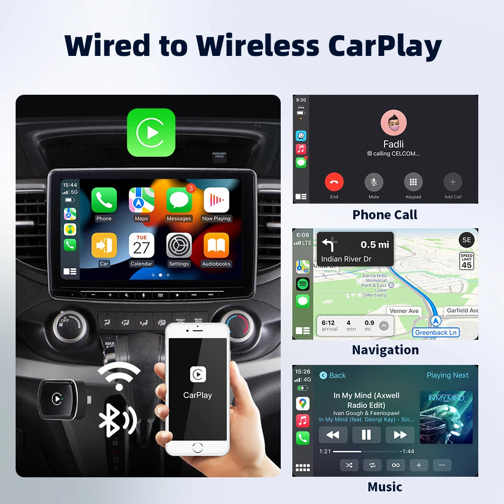 EKIY 2 en 1 con cable a Dongle CarPlay inalámbrico adaptador Android para coche sistemas inteligentes AI caja inteligente para coche con CarPlay con cable