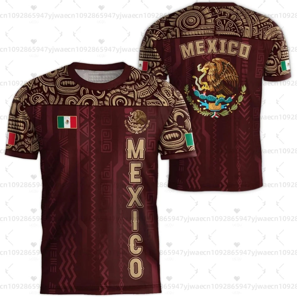 Camiseta con estampado de la bandera nacional de México para hombre, divertida camiseta con diseño de águila en 3D, manga corta, para deportes al aire libre, fútbol, informal, para la playa.