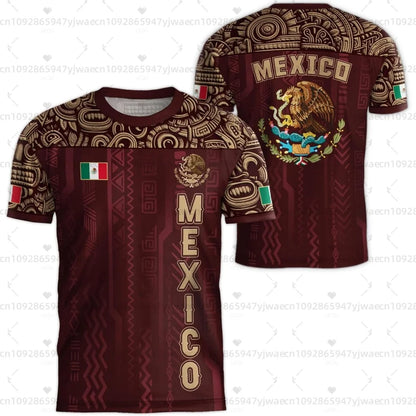 Camiseta con estampado de la bandera nacional de México para hombre, divertida camiseta con diseño de águila en 3D, manga corta, para deportes al aire libre, fútbol, informal, para la playa.