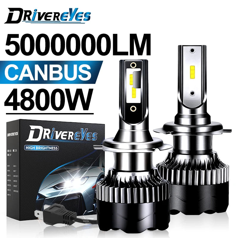Faro LED H4 5000000LM 4800W LED H7 H1 H11 H8 H9 9005 9006 HB3 HB4 4300K 6500K 8000K PTF bombilla de hielo luces antiniebla automáticas potentes