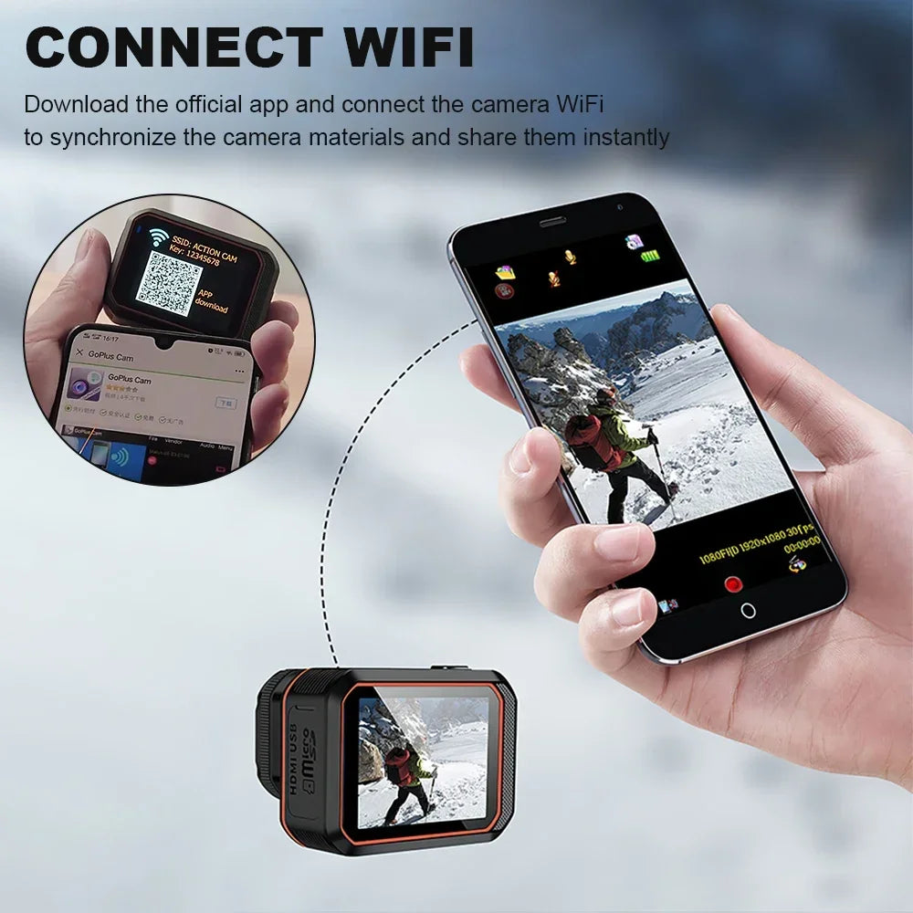 Mini cámara 4K HD 60FPS Wifi Deporte al aire libre 170 °   Cámara gran angular para casco de motocicleta y bicicleta, resistente al agua, con pantalla LED