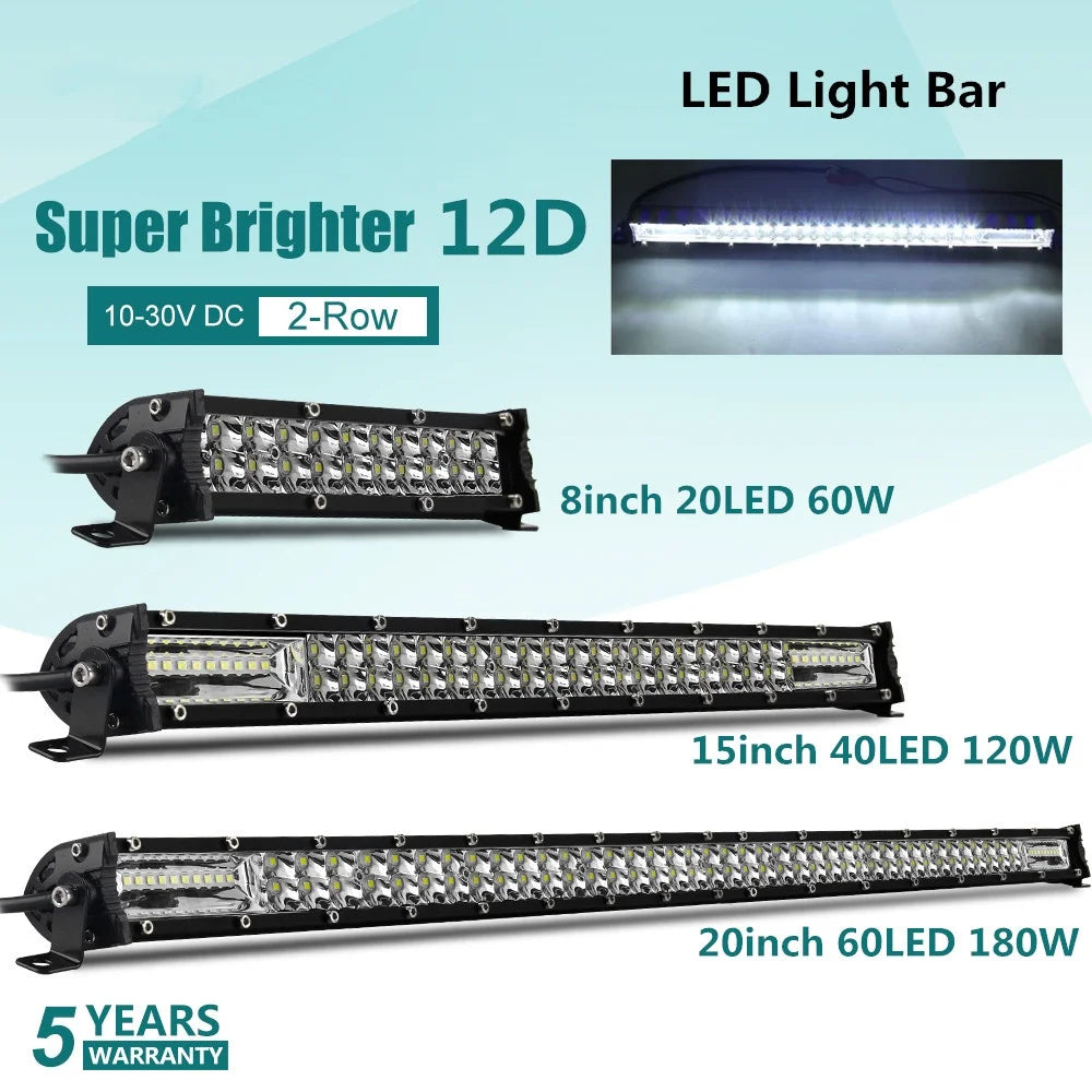 Barra de Luz LED de 5 Filas, 12 Pulgadas, 264W, Luz de Trabajo para Auto, Foco, Lámpara de Conducción para Todoterreno, Camioneta, SUV, ATV, Tractor, 4X4