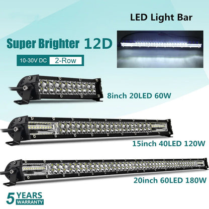 Barra de Luz LED de 5 Filas, 12 Pulgadas, 264W, Luz de Trabajo para Auto, Foco, Lámpara de Conducción para Todoterreno, Camioneta, SUV, ATV, Tractor, 4X4