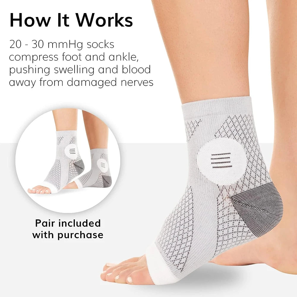 1 par de calcetines de neuropatía, terapia de neuritis periférica, compresión, mangas para pies con punta abierta para diabéticos, para tobillo, gota, dolor de daños por los nervios