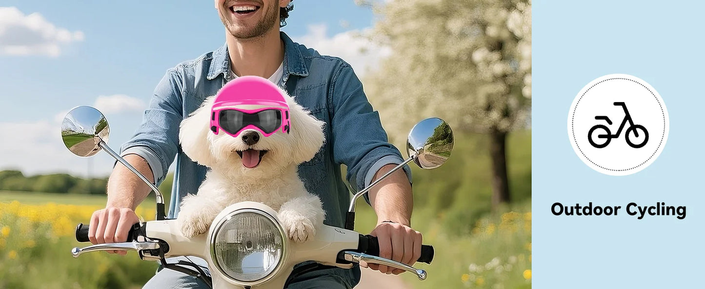 LETVIA-casco para perros S/M con gafas para perros, gafas de sol Anti-UV para perros, casco de motocicleta para mascotas, sombrero con orificios para las orejas, conducción al aire libre y caminar