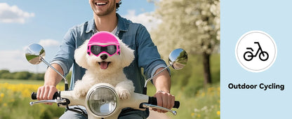 LETVIA-casco para perros S/M con gafas para perros, gafas de sol Anti-UV para perros, casco de motocicleta para mascotas, sombrero con orificios para las orejas, conducción al aire libre y caminar