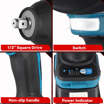 ONEVAN-llave de impacto eléctrica sin escobillas, de alto Torque, 1800N.M, taladro de 1/2 ", destornilladores, herramientas eléctricas para Pin de batería Makita