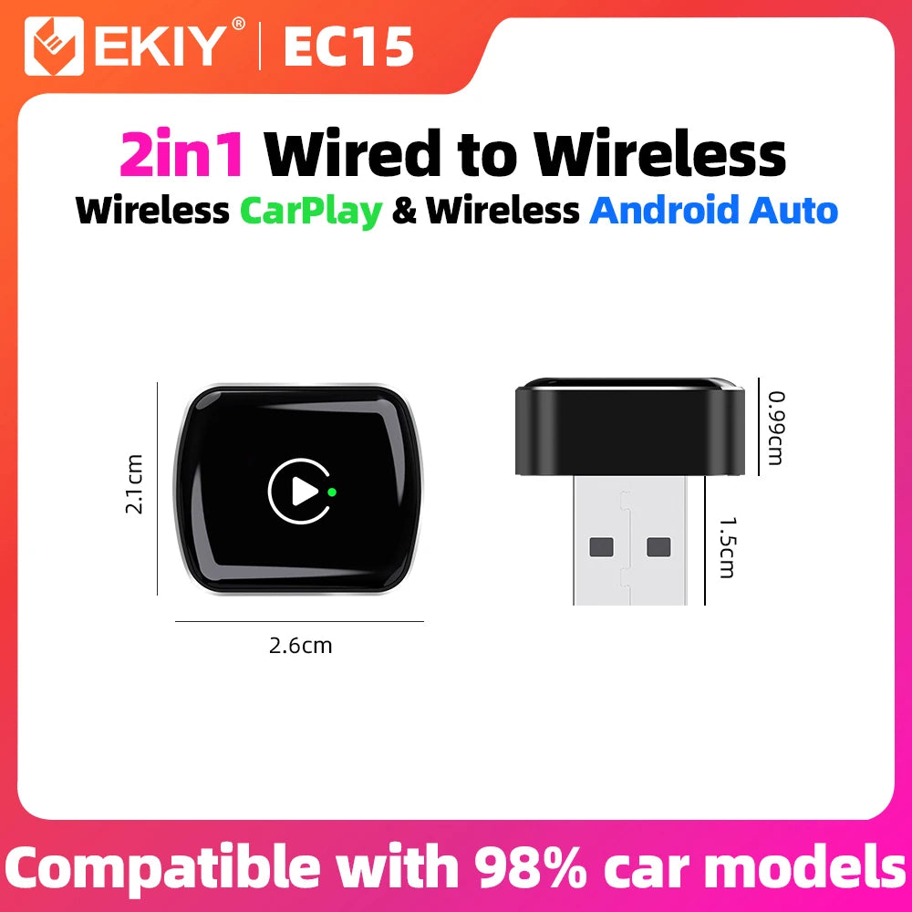 EKIY 2 en 1 con cable a Dongle CarPlay inalámbrico adaptador Android para coche sistemas inteligentes AI caja inteligente para coche con CarPlay con cable