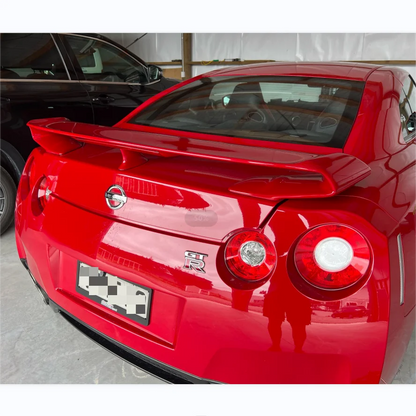 Bloque elevador de alerón de fibra de carbono para Nissan R35 GTR, acabado brillante, GT-R, pata de ala de maletero, tapa de maletero trasera de fibra, soporte superior