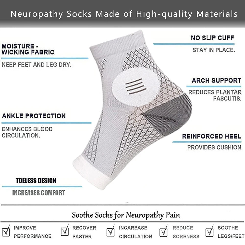 1 par de calcetines de neuropatía, terapia de neuritis periférica, compresión, mangas para pies con punta abierta para diabéticos, para tobillo, gota, dolor de daños por los nervios