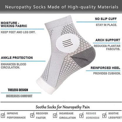 1 par de calcetines de neuropatía, terapia de neuritis periférica, compresión, mangas para pies con punta abierta para diabéticos, para tobillo, gota, dolor de daños por los nervios