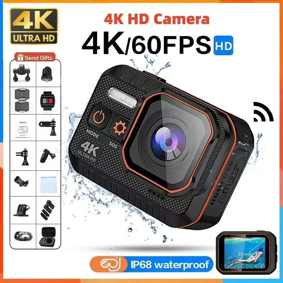 Mini cámara 4K HD 60FPS Wifi Deporte al aire libre 170 °   Cámara gran angular para casco de motocicleta y bicicleta, resistente al agua, con pantalla LED