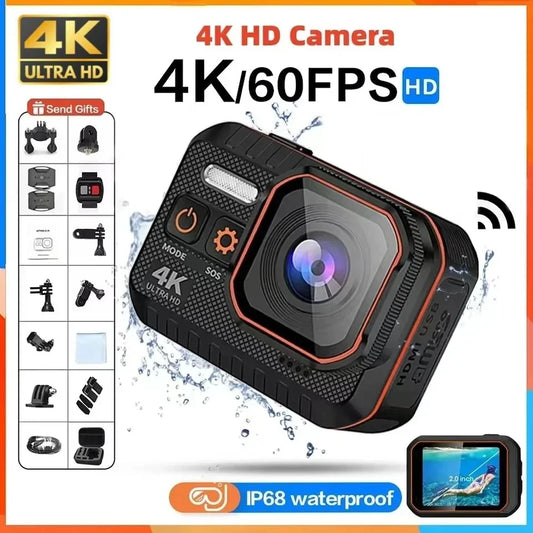 Mini cámara 4K HD 60FPS Wifi Deporte al aire libre 170 °   Cámara gran angular para casco de motocicleta y bicicleta, resistente al agua, con pantalla LED