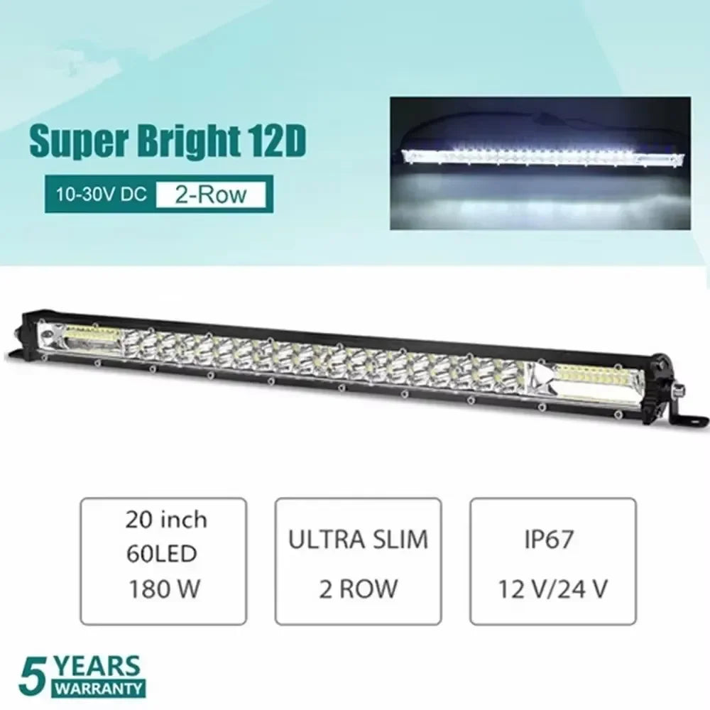 Barra de Luz LED 12D de 60W 120W 180W, Barra LED Super Delgada para Tractor, 4X4, Todoterreno, ATV, Camioneta, Luz de Trabajo LED, Lámpara de Conducción de 12V 24V