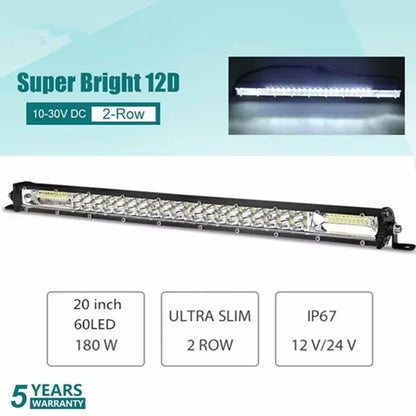 Barra de Luz LED 12D de 60W 120W 180W, Barra LED Super Delgada para Tractor, 4X4, Todoterreno, ATV, Camioneta, Luz de Trabajo LED, Lámpara de Conducción de 12V 24V