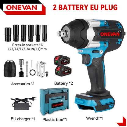 ONEVAN-llave de impacto eléctrica sin escobillas, de alto Torque, 1800N.M, taladro de 1/2 ", destornilladores, herramientas eléctricas para Pin de batería Makita