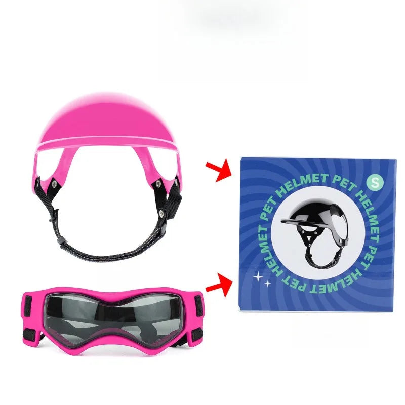 LETVIA-casco para perros S/M con gafas para perros, gafas de sol Anti-UV para perros, casco de motocicleta para mascotas, sombrero con orificios para las orejas, conducción al aire libre y caminar