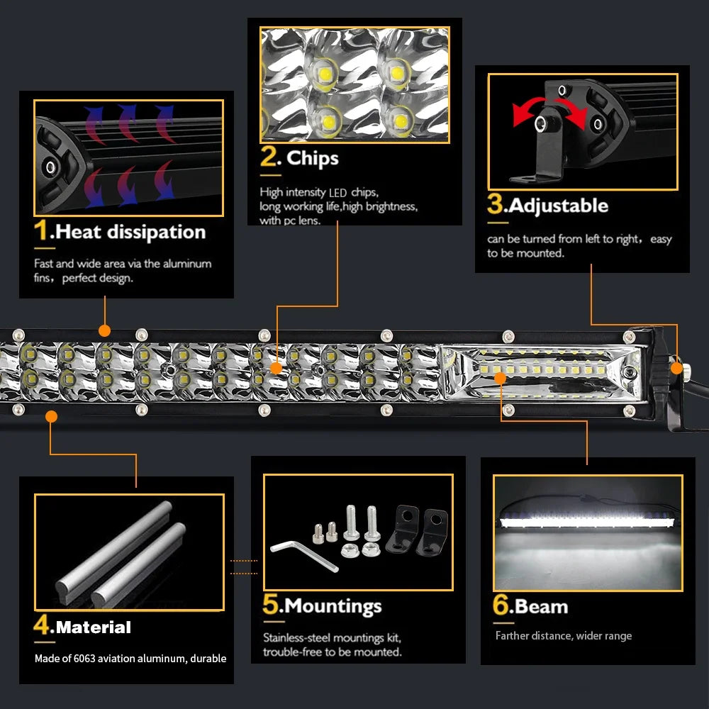 Barra de Luz LED 12D de 60W 120W 180W, Barra LED Super Delgada para Tractor, 4X4, Todoterreno, ATV, Camioneta, Luz de Trabajo LED, Lámpara de Conducción de 12V 24V