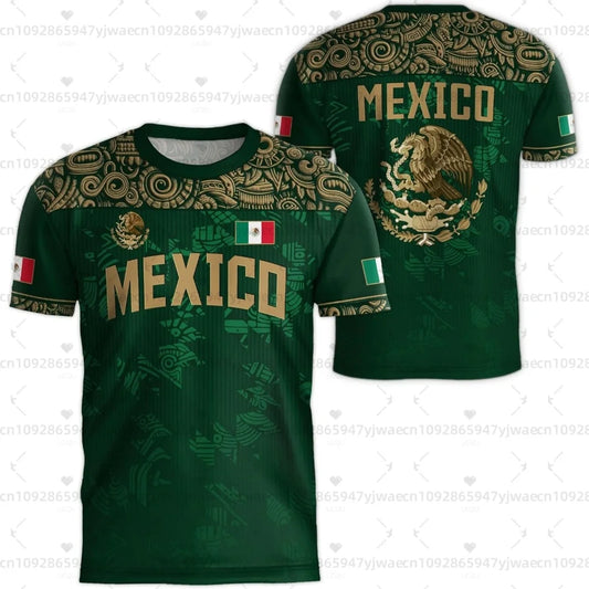 Camiseta con estampado de la bandera nacional de México para hombre, divertida camiseta con diseño de águila en 3D, manga corta, para deportes al aire libre, fútbol, informal, para la playa.