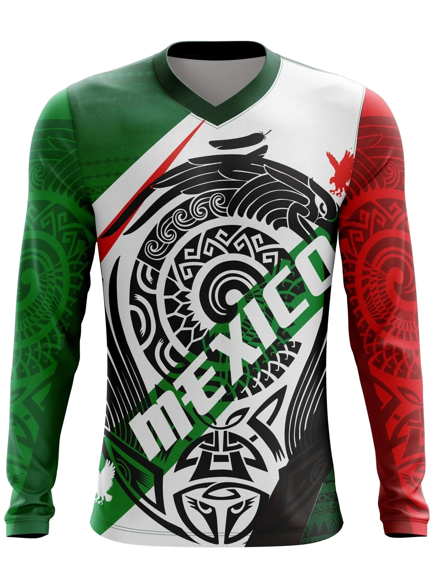 CAMISETA DE CICLISMO PARA HOMBRE CON TEMA MEXICANO, DE MANGAS LARGAS, TRANSPIRABLE, CON CUELLO EN V, APTA PARA MOTOCROSS Y BICICLETA DE MONTAÑA.