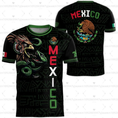 Camiseta con estampado de la bandera nacional de México para hombre, divertida camiseta con diseño de águila en 3D, manga corta, para deportes al aire libre, fútbol, informal, para la playa.