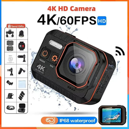 Mini cámara 4K HD 60FPS Wifi Deporte al aire libre 170 °   Cámara gran angular para casco de motocicleta y bicicleta, resistente al agua, con pantalla LED