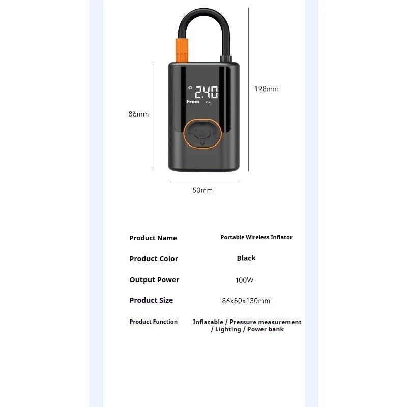 Arrancador de batería portátil para coche, 100W, 4000mAh, detección inteligente de presión de neumáticos para coches, motocicletas, bicicletas, banco de energía de bolas