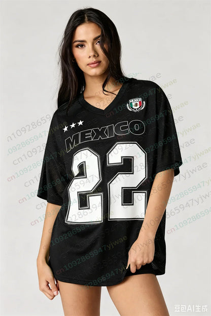 Camiseta de fútbol de malla de México 2026, estilo urbano holgado, manga corta, top Y2K, ropa deportiva de verano para adultos, camiseta de playa